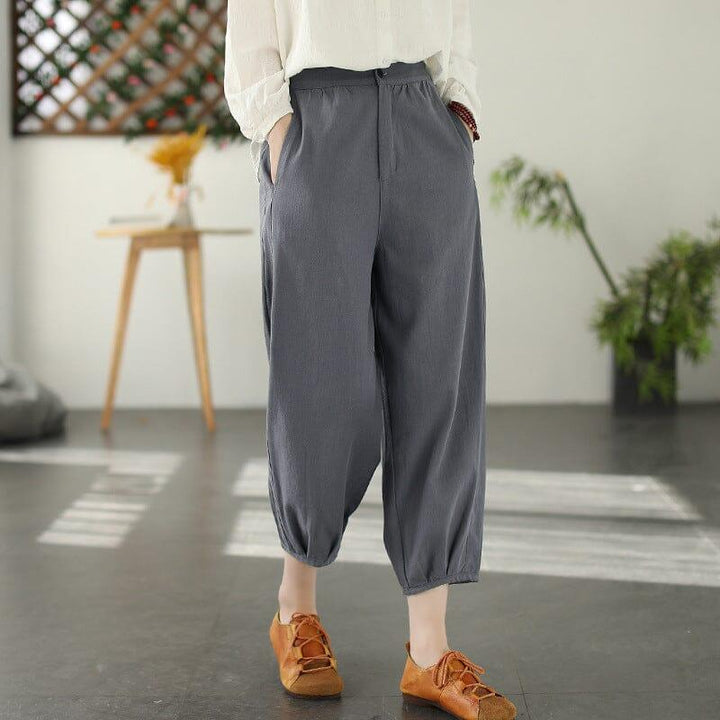 Spring Retro Loose Casual Solid Cotton Linen Pants - ZYLIRA