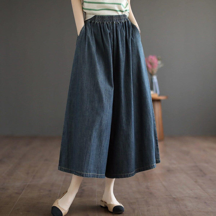 Spring Retro Loose Casual Solid Denim Wide Leg Jeans - ZYLIRA