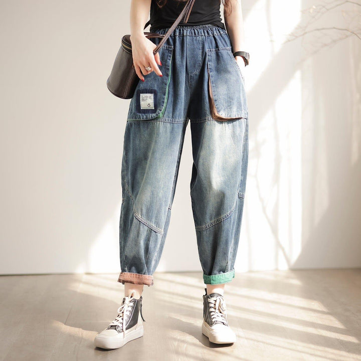 Spring Retro Loose Patchwork Casual Jeans - ZYLIRA