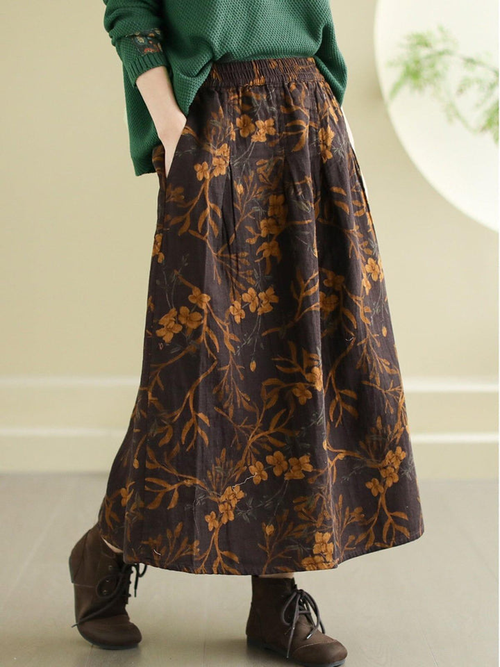 Spring Retro Print Loose Casual A-Line Skirt - ZYLIRA