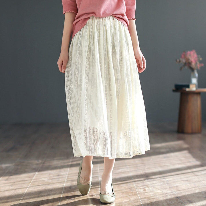 Spring Summer Cotton Lace Patchwork Casual Skirt - ZYLIRA