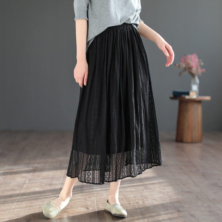 Spring Summer Cotton Lace Patchwork Casual Skirt - ZYLIRA