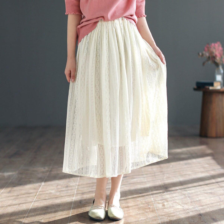 Spring Summer Cotton Lace Patchwork Casual Skirt - ZYLIRA