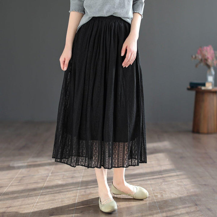 Spring Summer Cotton Lace Patchwork Casual Skirt - ZYLIRA