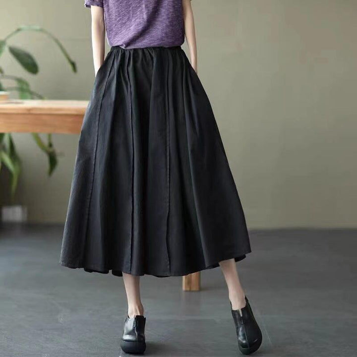 Spring Summer Cotton Solid Loose A-Line Skirt - ZYLIRA