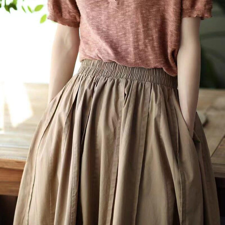 Spring Summer Cotton Solid Loose A-Line Skirt - ZYLIRA