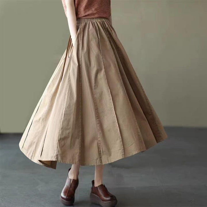 Spring Summer Cotton Solid Loose A-Line Skirt - ZYLIRA