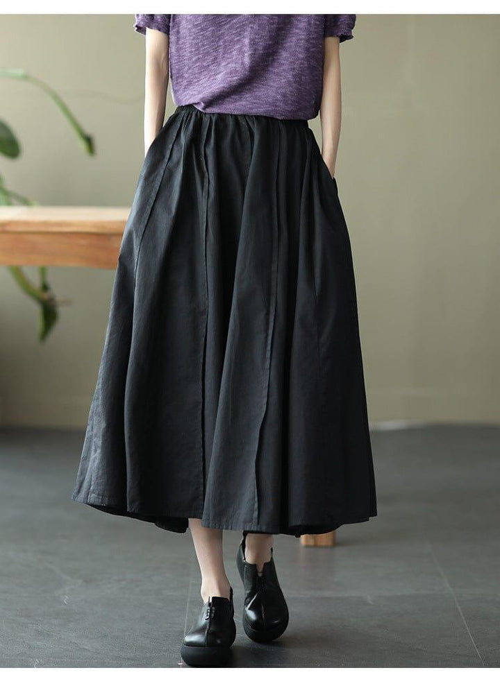 Spring Summer Cotton Solid Loose A-Line Skirt - ZYLIRA