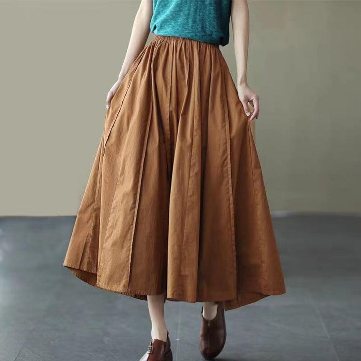 Spring Summer Cotton Solid Loose A-Line Skirt - ZYLIRA