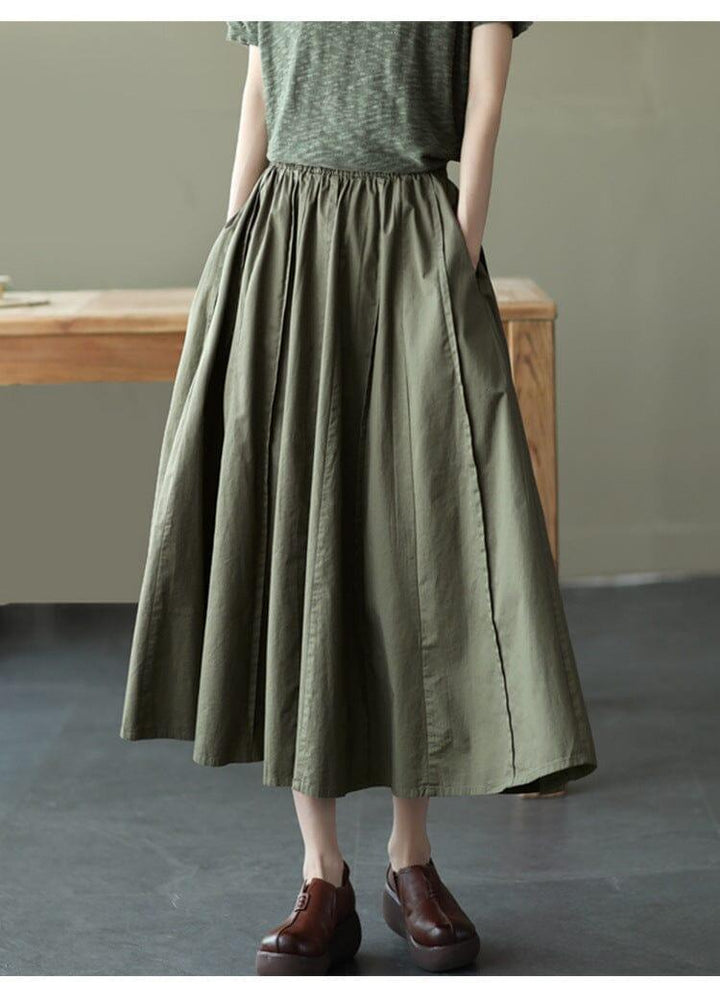 Spring Summer Cotton Solid Loose A-Line Skirt - ZYLIRA