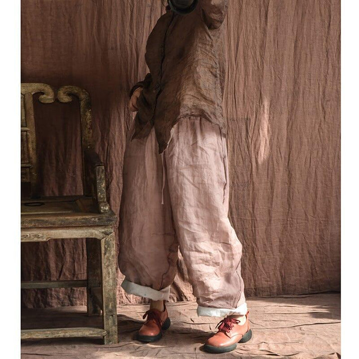 Spring Summer Double Layers Pleated Linen Pants - ZYLIRA