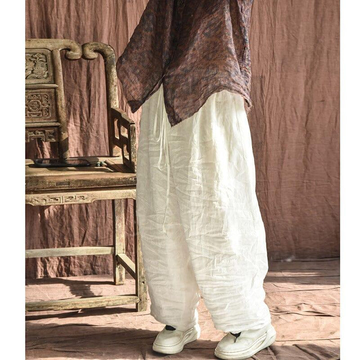 Spring Summer Double Layers Pleated Linen Pants - ZYLIRA