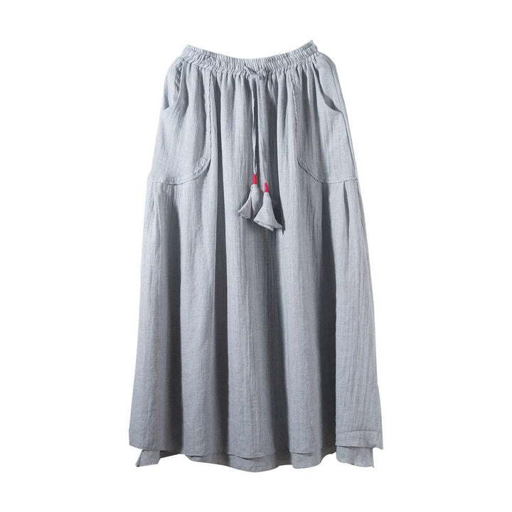 Spring Summer Retro Cotton Linen Solid A-line Skirt - ZYLIRA