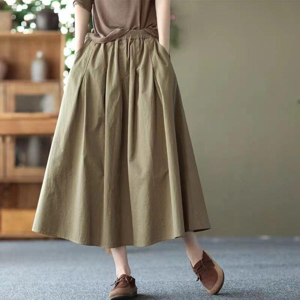 Spring Summer Retro Cotton Solid Skirt - ZYLIRA