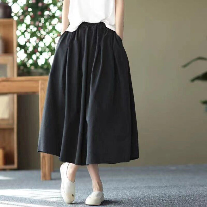 Spring Summer Retro Cotton Solid Skirt - ZYLIRA