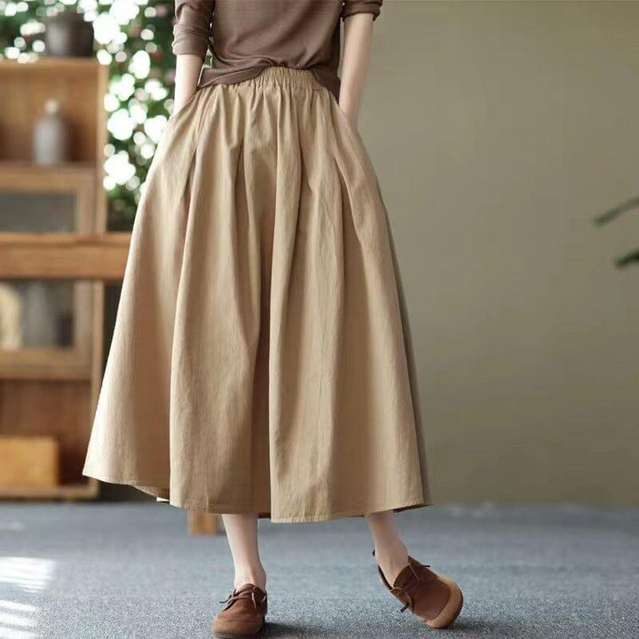 Spring Summer Retro Cotton Solid Skirt - ZYLIRA