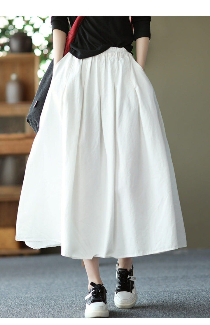 Spring Summer Retro Cotton Solid Skirt - ZYLIRA