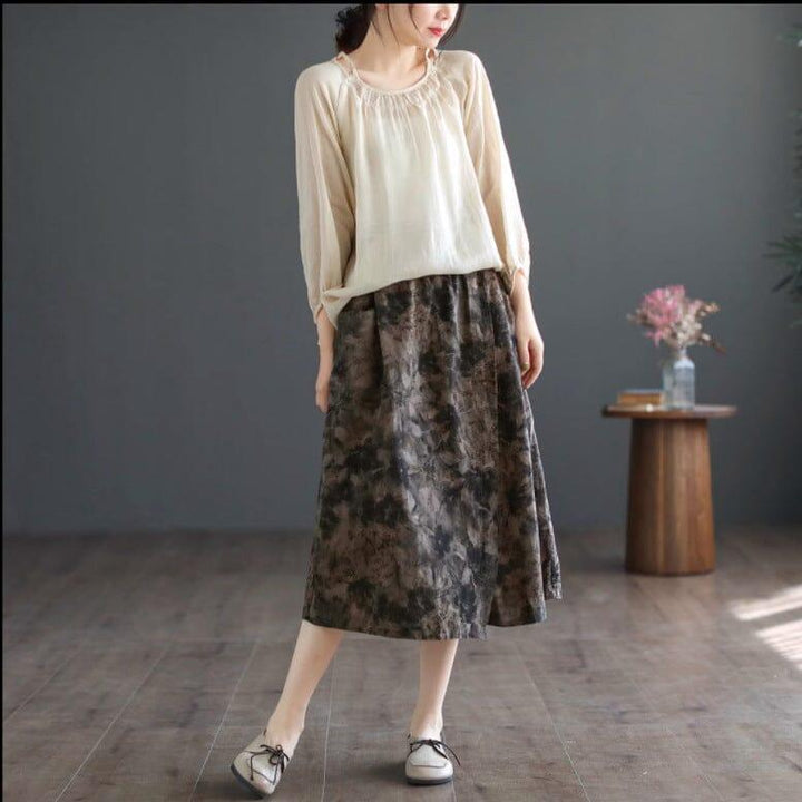 Spring Summer Retro Floral Cotton A-Line Skirt - ZYLIRA