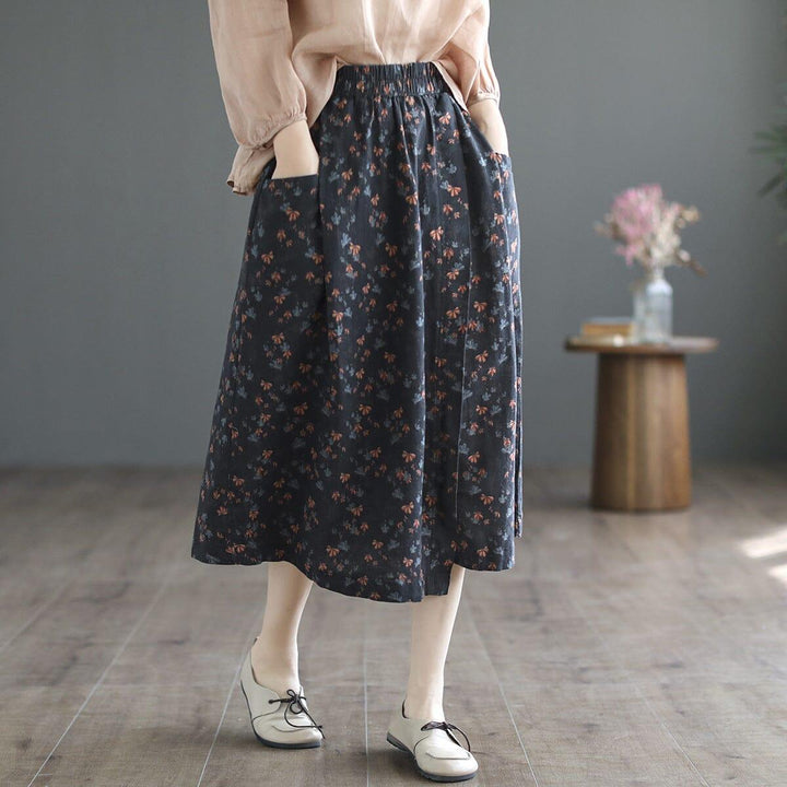 Spring Summer Retro Floral Cotton A-Line Skirt - ZYLIRA