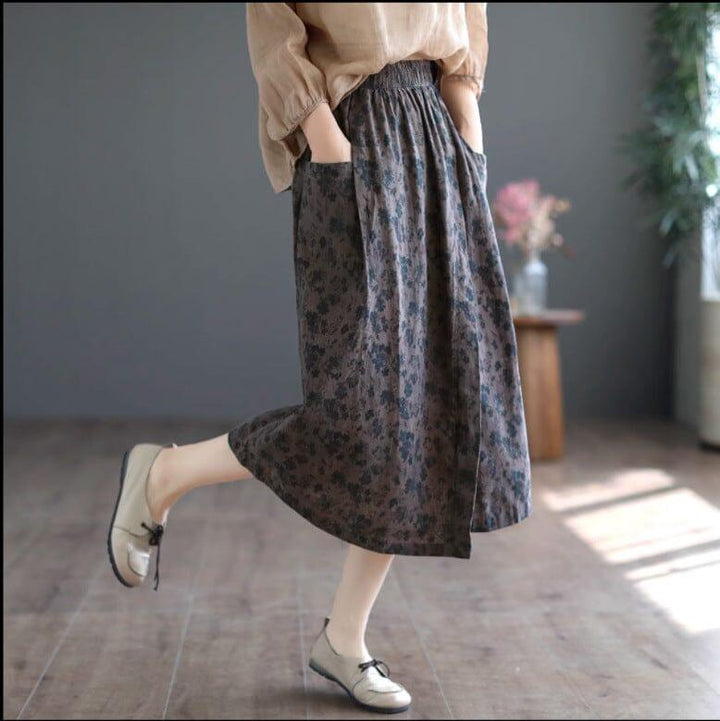 Spring Summer Retro Floral Cotton A-Line Skirt - ZYLIRA