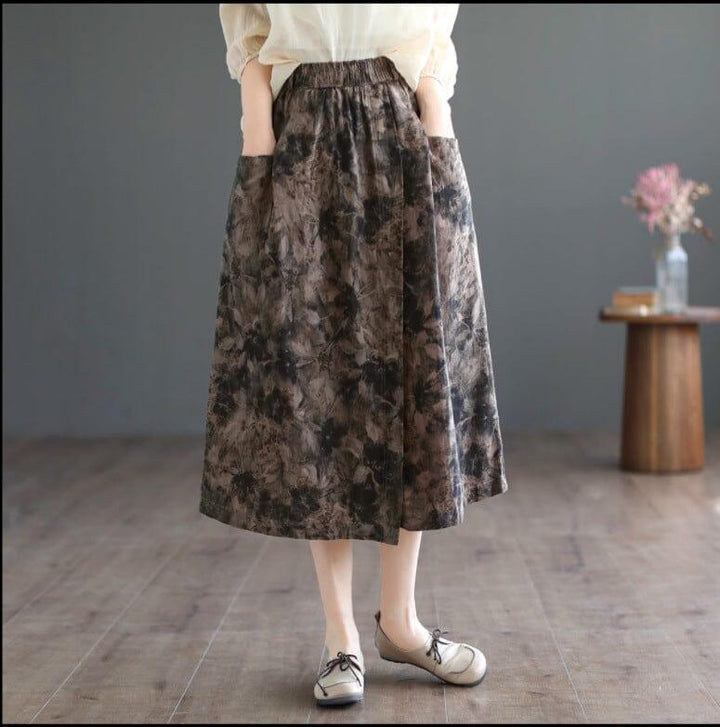 Spring Summer Retro Floral Cotton A-Line Skirt - ZYLIRA