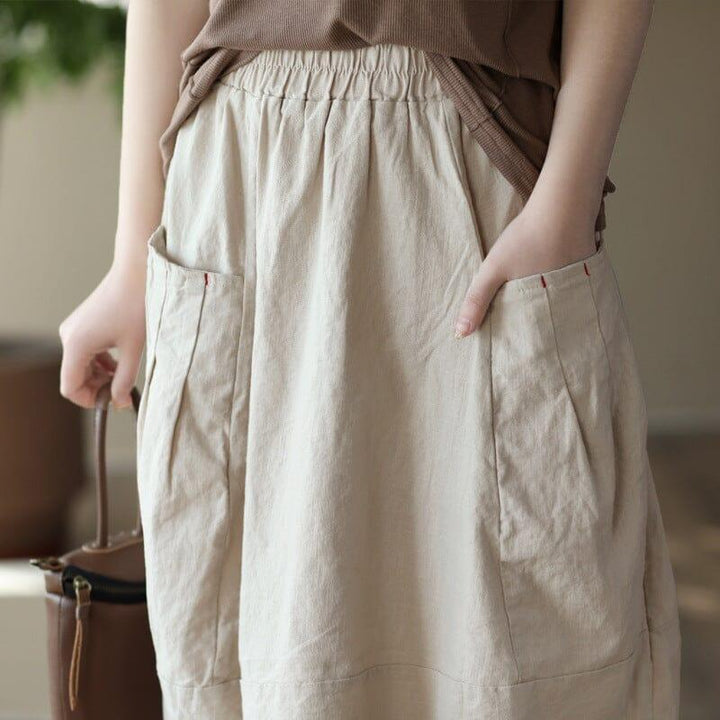 Spring Summer Retro Solid Linen A-line Skirt - ZYLIRA