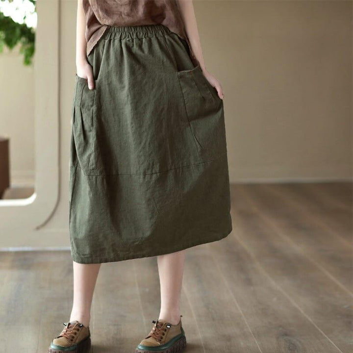 Spring Summer Retro Solid Linen A-line Skirt - ZYLIRA