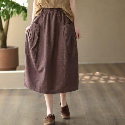 Spring Summer Retro Solid Linen A-line Skirt - ZYLIRA