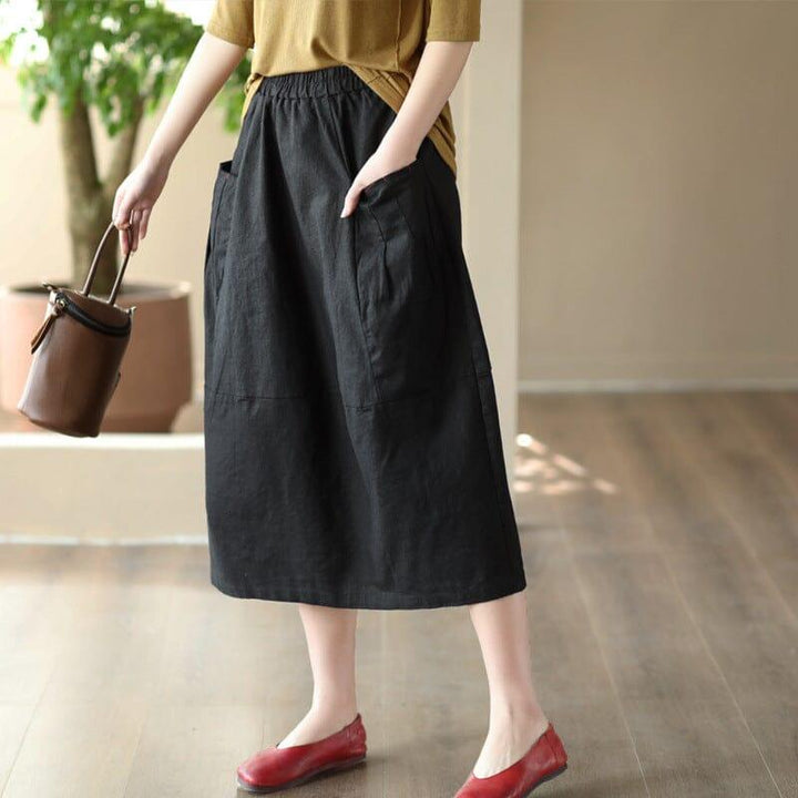 Spring Summer Retro Solid Linen A-line Skirt - ZYLIRA