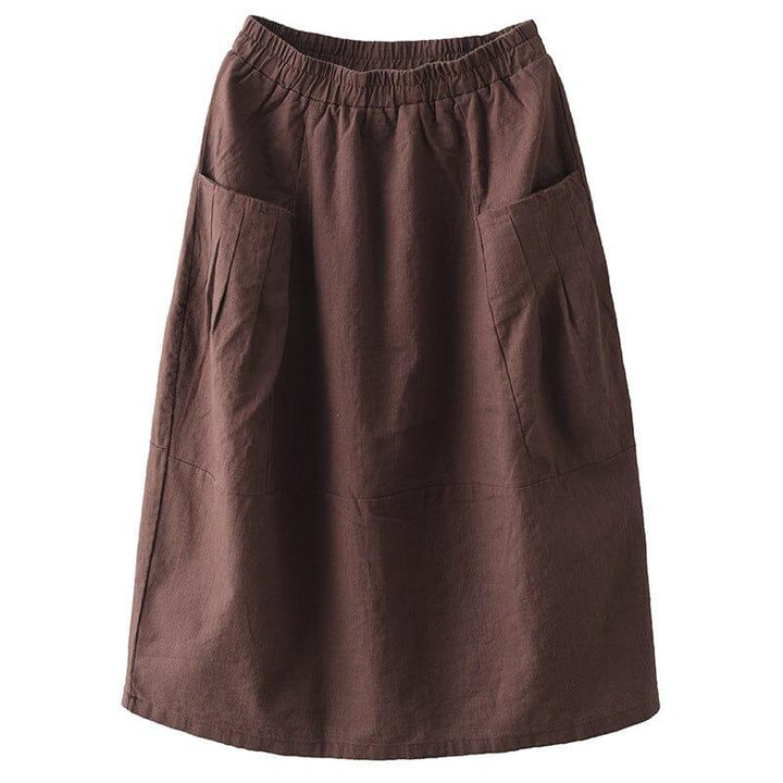 Spring Summer Retro Solid Linen A-line Skirt - ZYLIRA