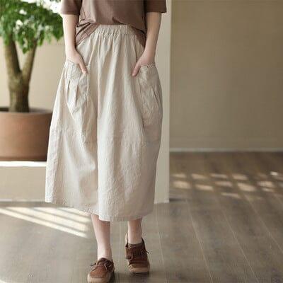 Spring Summer Retro Solid Linen A-line Skirt - ZYLIRA