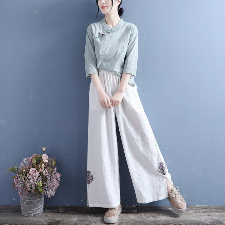 Spring Summer Women Retro Loose Patchwork Split Bottom Pants - ZYLIRA