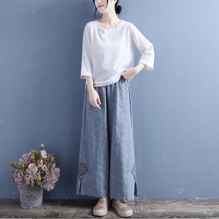 Spring Summer Women Retro Loose Patchwork Split Bottom Pants - ZYLIRA