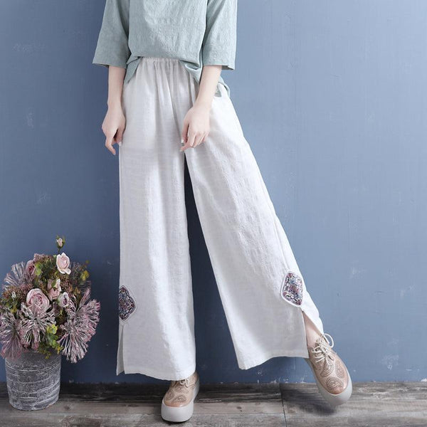 Spring Summer Women Retro Loose Patchwork Split Bottom Pants - ZYLIRA