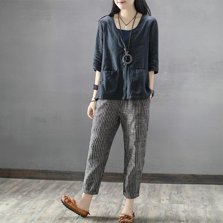 Striped Casual Cropped Linen Harem Pants S-5XL - ZYLIRA