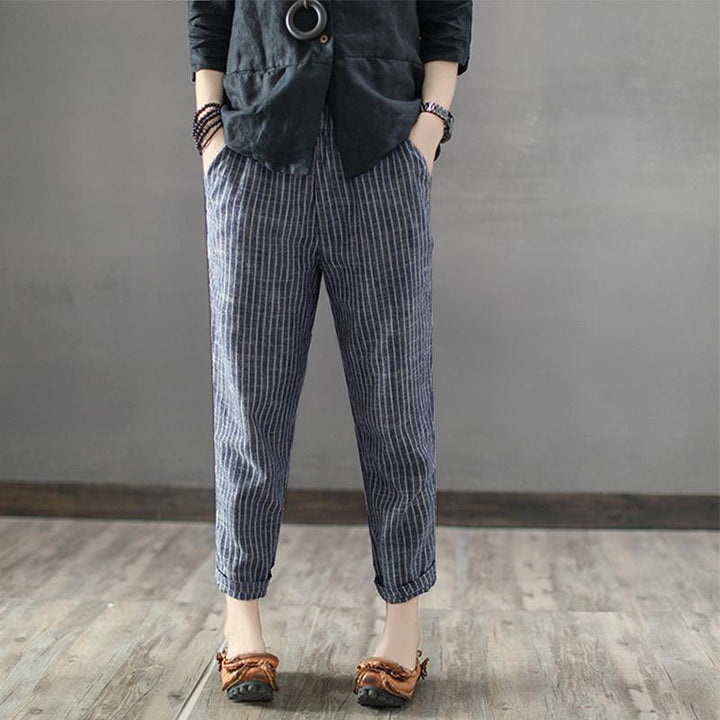 Striped Casual Cropped Linen Harem Pants S-5XL - ZYLIRA