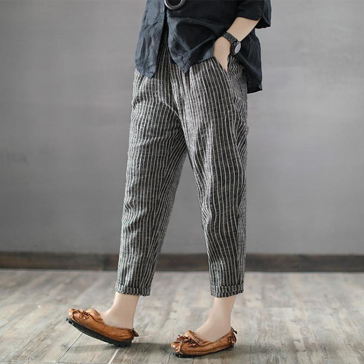 Striped Casual Cropped Linen Harem Pants S-5XL - ZYLIRA