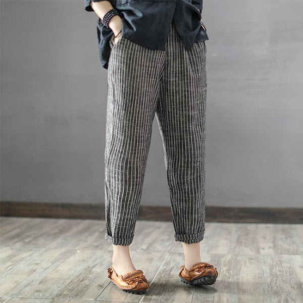 Striped Casual Cropped Linen Harem Pants S-5XL - ZYLIRA