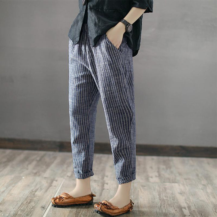 Striped Casual Cropped Linen Harem Pants S-5XL - ZYLIRA