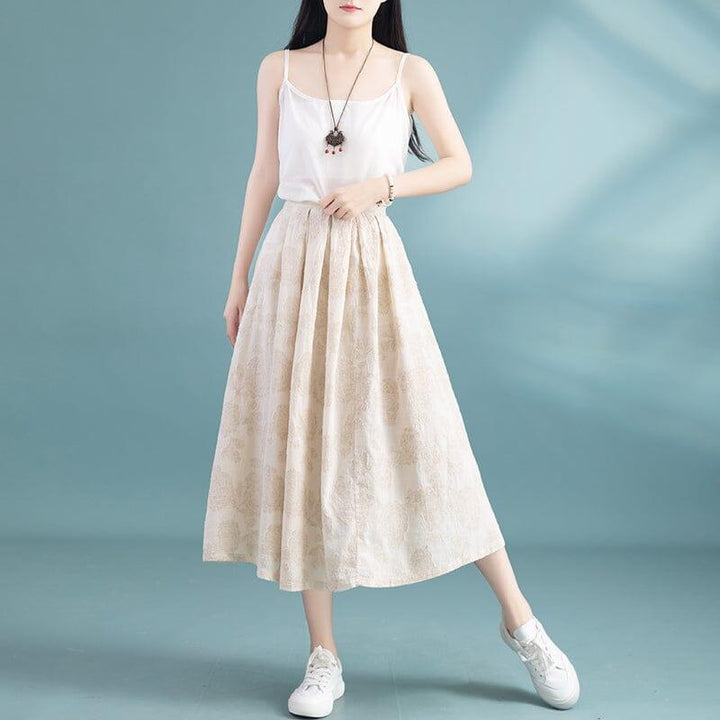 Summer A-Line Cotton Linen Figured Skirt - ZYLIRA