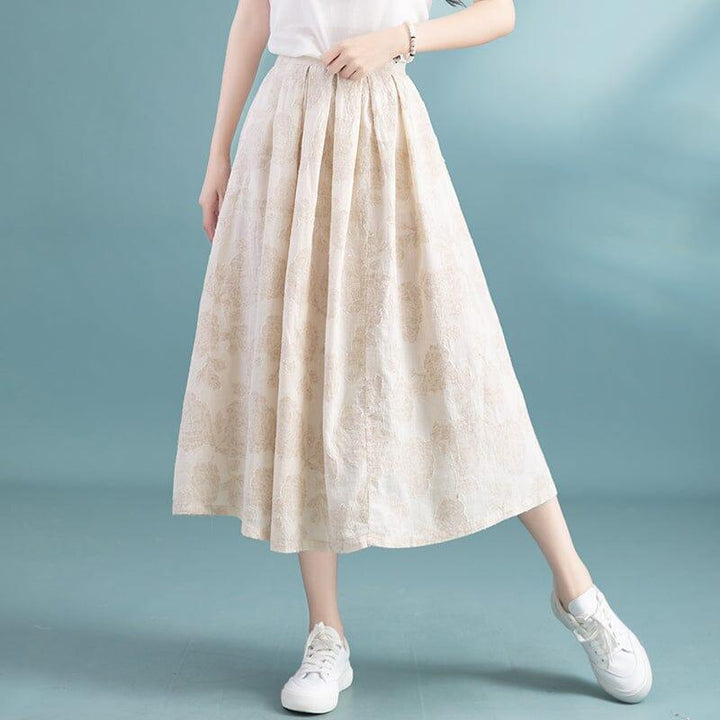 Summer A-Line Cotton Linen Figured Skirt - ZYLIRA