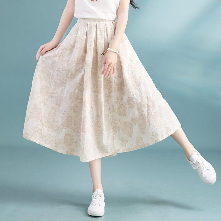 Summer A-Line Cotton Linen Figured Skirt - ZYLIRA