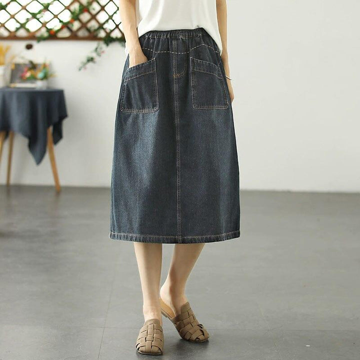 Summer Casual Minimalist Patchwork A-Line Denim Skirts - ZYLIRA