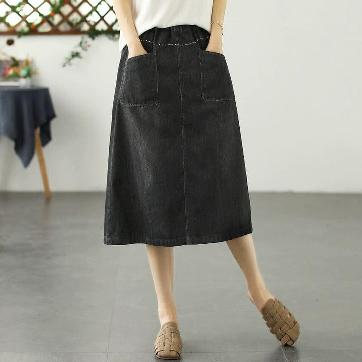 Summer Casual Minimalist Patchwork A-Line Denim Skirts - ZYLIRA