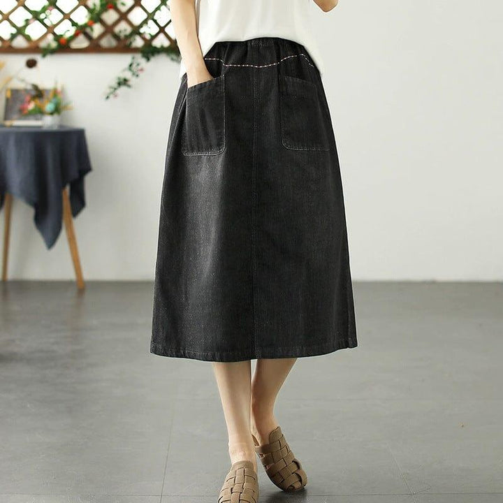 Summer Casual Minimalist Patchwork A-Line Denim Skirts - ZYLIRA