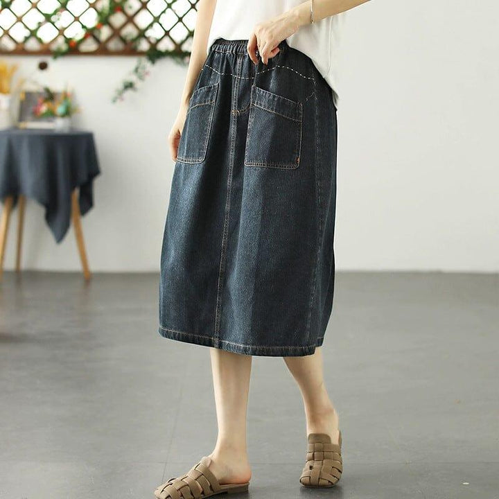 Summer Casual Minimalist Patchwork A-Line Denim Skirts - ZYLIRA