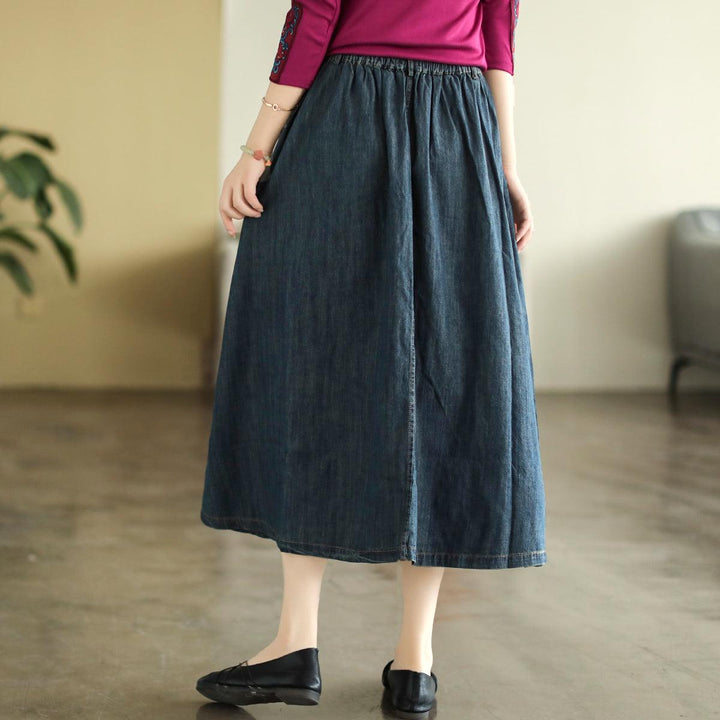 Summer Cotton Denim Retro A-Line High Waist Skirt - ZYLIRA