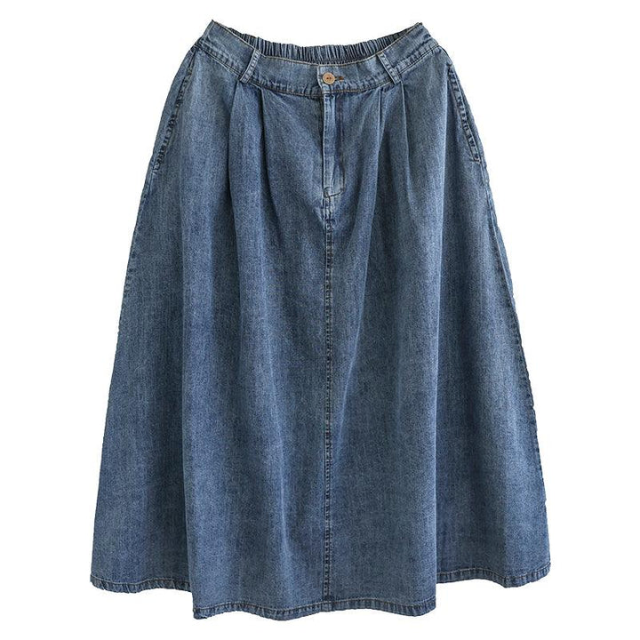 Summer Cotton Denim Retro A-Line High Waist Skirt - ZYLIRA