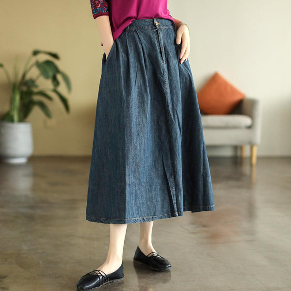 Summer Cotton Denim Retro A-Line High Waist Skirt - ZYLIRA