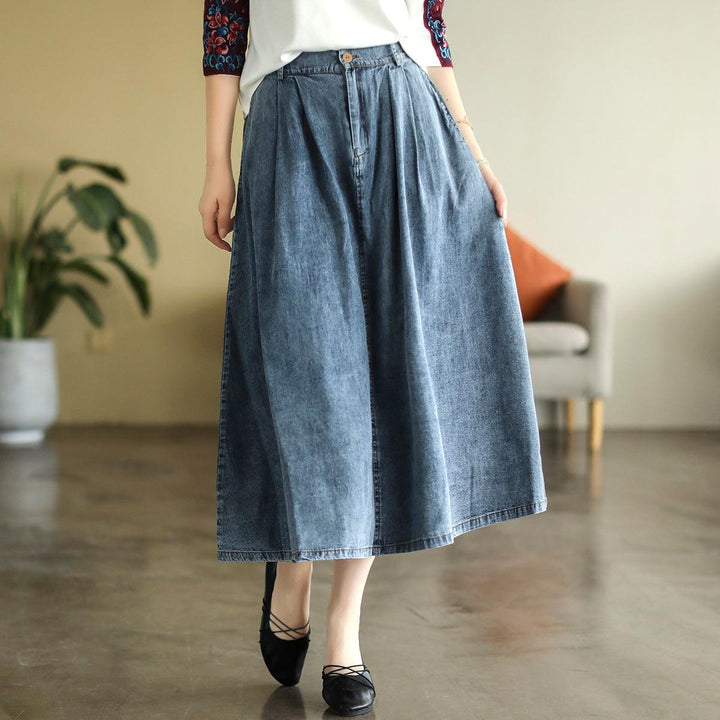 Summer Cotton Denim Retro A-Line High Waist Skirt - ZYLIRA